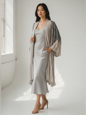 Haute Hippie Taupe Tie-Dye & Sequin Kimono